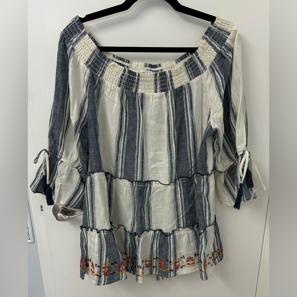 Knox Rose Blue and White Striped Peasant Top Size XL